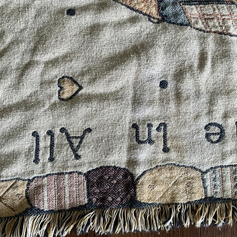 Vintage 1993 Priscilla Hillman Teddy Bear Woven Tapestry Throw Blanket 46x68